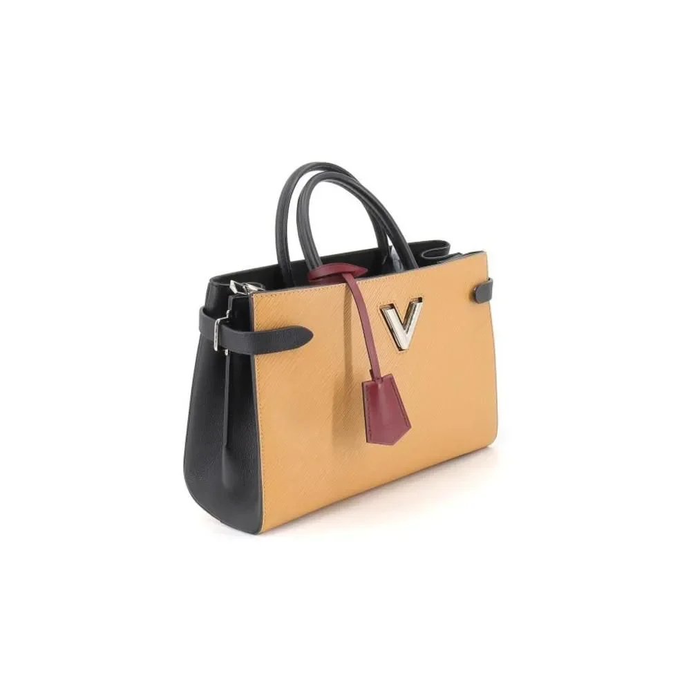 Louis Vuitton Twist Tote Shoulder Bag Epi Leather Camel Silver Hardware